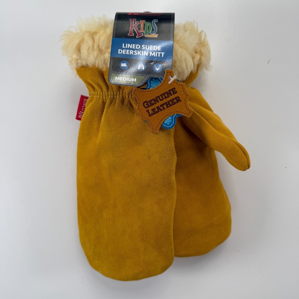 KINCO Lined Suede Deerskin Mitt Kids Medium Sherpa Leather Winter Utility 1929PL